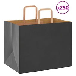 Papieren kraftzakken 250 st met hengsels 32x22x24 cm zwart