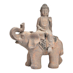 Buddha op olifant van antiek bruin magnesium (B/H/D) 38x46x20cm