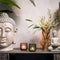 Buddha hoofd in grijs van magnesia, B33 x H48 cm