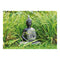 Buddha zittend in zilver van poly, 29 cm.