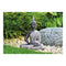 Buddha zittend in zilver van poly, 29 cm.