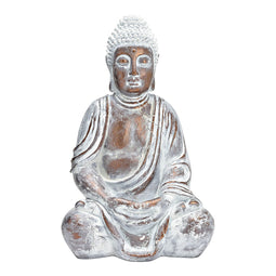 Boeddha zittend van poly goud, wit (B/H/D) 32x52x25cm