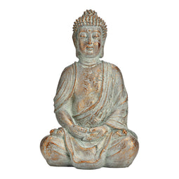 Boeddha zittend van poly in antiek goud (B/H/D) 20x30x15cm