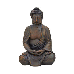Boeddha zittend in bruin van poly, 30 cm.