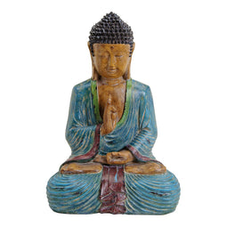 Buddha van poly, blauw/bruin/rood (B/H/D) 27x44x21cm