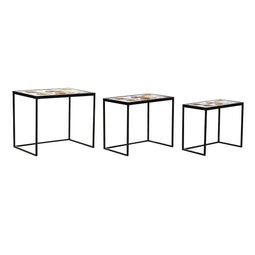 Set van 3 tafels DKD Home Decor Geel Zwart Roze Gouden 60 x 40 x 50 cm