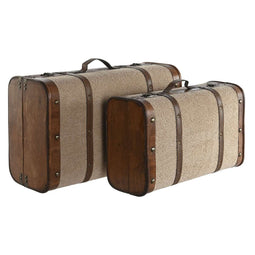 Kofferset Home ESPRIT Bruin Beige Polyester Hout 60 x 37 x 24 cm