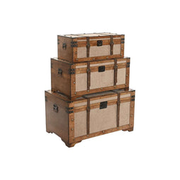 Kofferset Home ESPRIT Bruin Beige Polyester Hout 80 x 49 x 45 cm (3 Stuks)