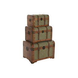 Kofferset Home ESPRIT Groen Multicolour Hout Canvas Tropisch 60 x 43,5 x 42 cm (3 Stuks)