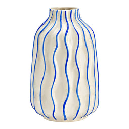 Vaas gestreept van keramiek, wit/blauw (B/H/D) 13x21x13cm