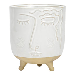 Vaas Gezicht van Porselein Wit/Beige (B/H/D) 13x15x13cm