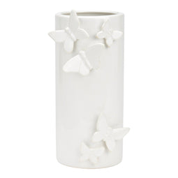 Vaas met 3D vlinderdecor van keramiek, wit (B/H/D) 10x22x12cm