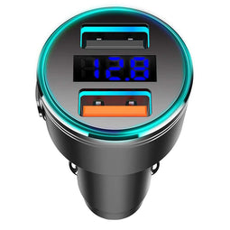 Maclean autolader, met display, aluminium, voltmeter, USB 1x QC 3.0, USB 1x 5V/2.4A, RGB LED, MCE375