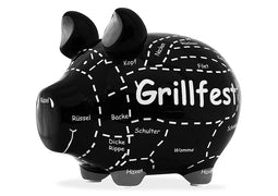KCG spaarvarken "Grillfeest" van keramiek, zwart/wit (B/H/D) 17x15x15cm Middelgroot varken
