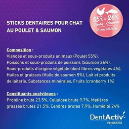 DentActiv - 10 Sticks - VETOCANIS - Zalm Mondhygiëne voor Katten