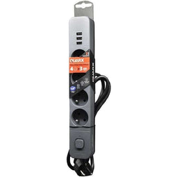 Stekkerdoos - QUARX - 4 stopcontacten - Met 3 USB-poorten, 3m kabel