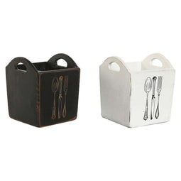Bestekmand Home ESPRIT Wit Zwart Sparrenhout 15 x 15 x 18 cm