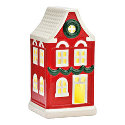 LED Licht huis van keramiek, rood/wit (B/H/D) 10x21x10cm
