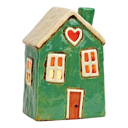 Lichthuis van aardewerk, groen (B/H/D) 12x18x9cm