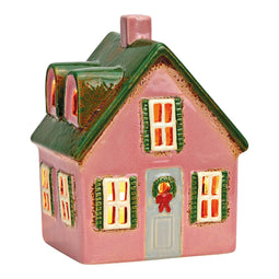 Lichthuis van aardewerk, roze/groen (B/H/D) 13x17x10cm
