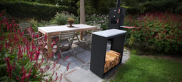 Geroba - Beltza Butcher Block Houtopslag zwart L100 x B38,5 x H100 cm wit natuursteen blad