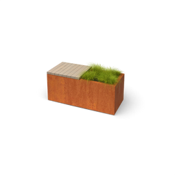 Geroba - Florisa Rechthoekige cortenstaal plantenbak met hardhout zitbank L100 x B40 x H42 cm