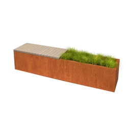 Geroba - Florisa Rechthoekige cortenstaal plantenbak met Padouk zitbank L200 x B40 x H42 cm