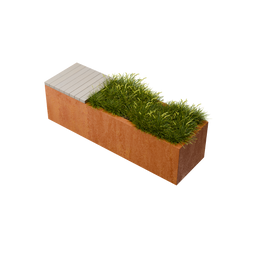 Geroba - Florisa Rechthoekige cortenstaal plantenbak met Padouk zitbank L150 x B40 x H42 cm