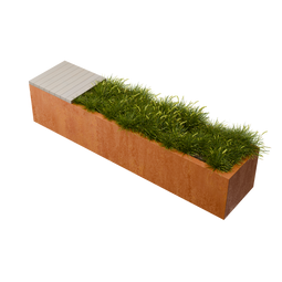 Geroba - Florisa Rechthoekige cortenstaal plantenbak met Padouk zitbank L200 x B40 x H42 cm