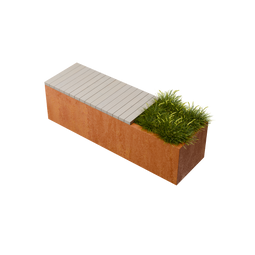 Geroba - Florisa Rechthoekige cortenstaal plantenbak met Padouk zitbank L150 x B40 x H42 cm