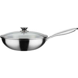 GSW Wok pro met deksel - Ø 32 cm - 3-LAAGSE bodem - Geklonken handgreep - RVS - Alle warmtebronne...