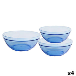 Kommenset Duralex Blauw Met deksel 3 Onderdelen (4 Stuks)