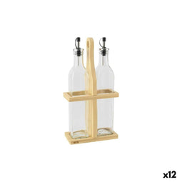 Specerijenset Quttin Bruin Transparant Glas Bamboe 0,5 L 2 Onderdelen (12 Stuks)