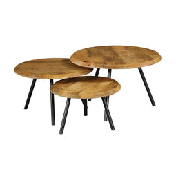 Homestylingshop Salontafel Stijn set van 3 - Salontafel hout - Ronde salontafels