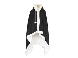 LINNICK Hoodie Flanel Fleece Deken Met Capuchon Croco - zwart - 130x180cm