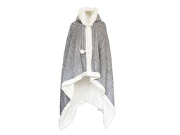 LINNICK Hoodie Flanel Fleece Deken Met Capuchon Croco - zilver - 130x180cm