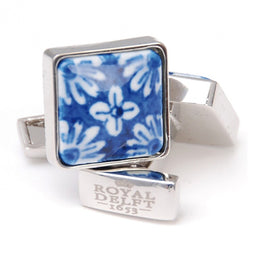 Royal Delft manchetknoop vierkant bloem