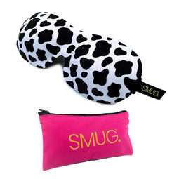 Contoured 3D Blackout Sleep Mask - Cow Print - Sleep Mask & Pink Bag