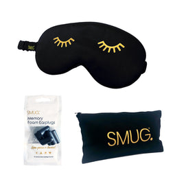 Satin Sleep Mask - Wink Print, Black - Sleep Mask, Black Earplugs & Bag