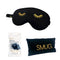 Satin Sleep Mask - Wink Print, Black - Sleep Mask, Black Earplugs & Bag