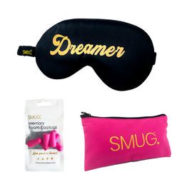 Satin Sleep Mask - Dreamer Print - Sleep Mask Pink Earplugs & Bag