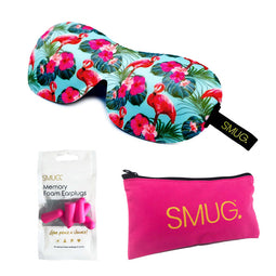 Contoured 3D Blackout Sleep Mask - Flamingo Print - Sleep Mask, Pink Earplugs & Bag