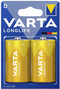 Varta batterij alkaline, mono, D, LR20, 1.5V long life, folieverpakking (6-pack)