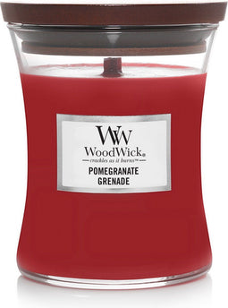 WoodWick Geurkaars Medium Pomegranate - 11 cm / ø 10 cm - Geurkaars in Glas - Houten Lont