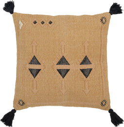 J-Line kussen Driehoeken + Kwastjes - katoen - naturel/zwart
