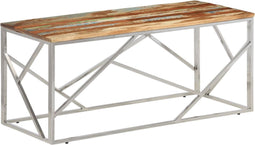 vidaXL - Salontafel - roestvrij - staal - en - gerecycled - hout - zilverkleurig