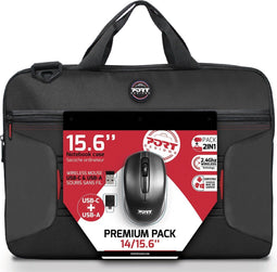 PORT Designs Premium Bundel - Laptoptas + Draadloze Muis - Tot 15.6 inch - 1000 DPI - Zwart