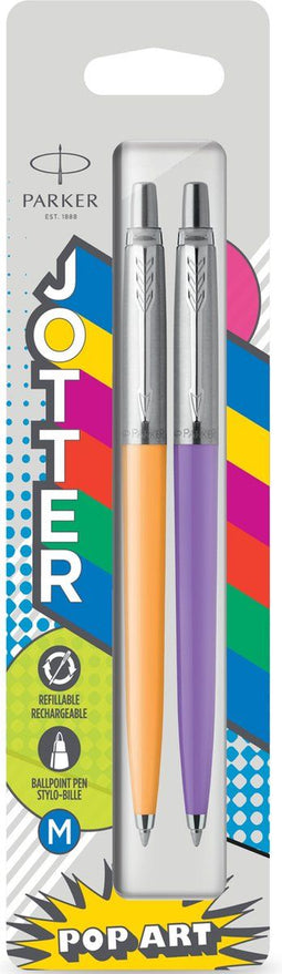 Parker Jotter Originals Pop Art duo verpakking goudsbloem/koelpaars balpen met chroomkleurige details