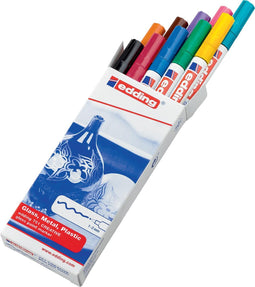 edding 751 lakmarker - ronde punt 1-2 mm - doosje van 10 stuks met verschillende kleuren - verfstift voor markeren en labelen van metaal, glass, steen of plastic - permanent, veegvast en watervast