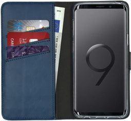 Selencia Galaxy S9 - Echt Lederen Bookcase - Ruimte voor 3 pasjes - Blauw